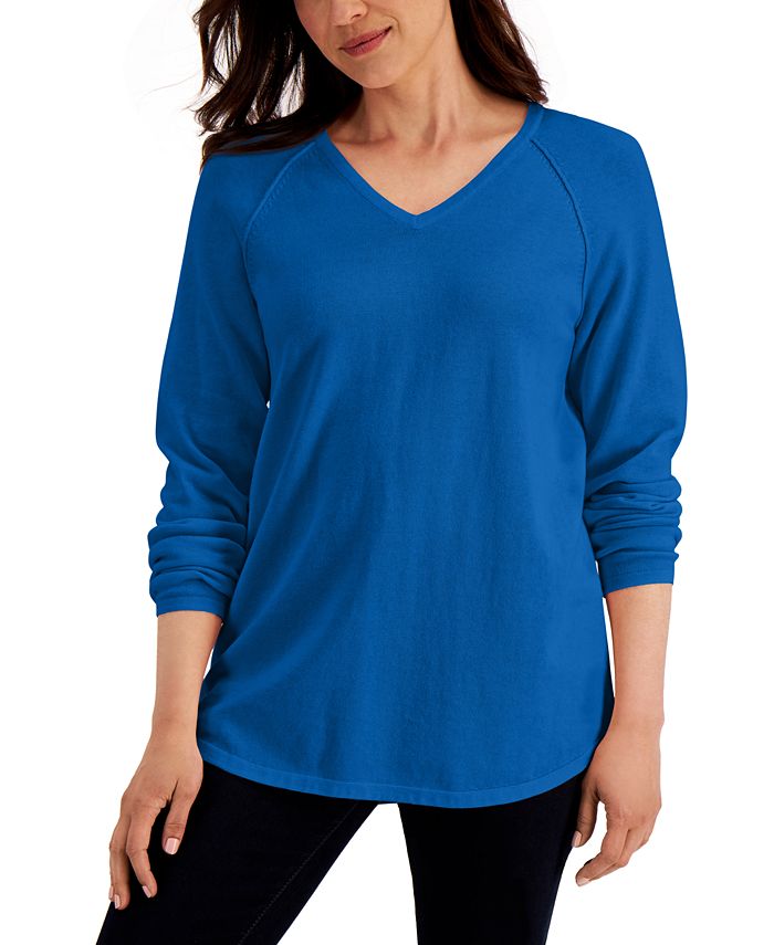Karen Scott Solid V Neck Curved Hem Sweater Created for Macy s
