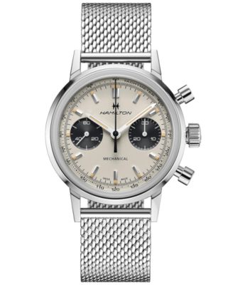 Men's Swiss Intra-Matic Chronograph H Stainless Steel Mesh Bracelet Watch 40mm