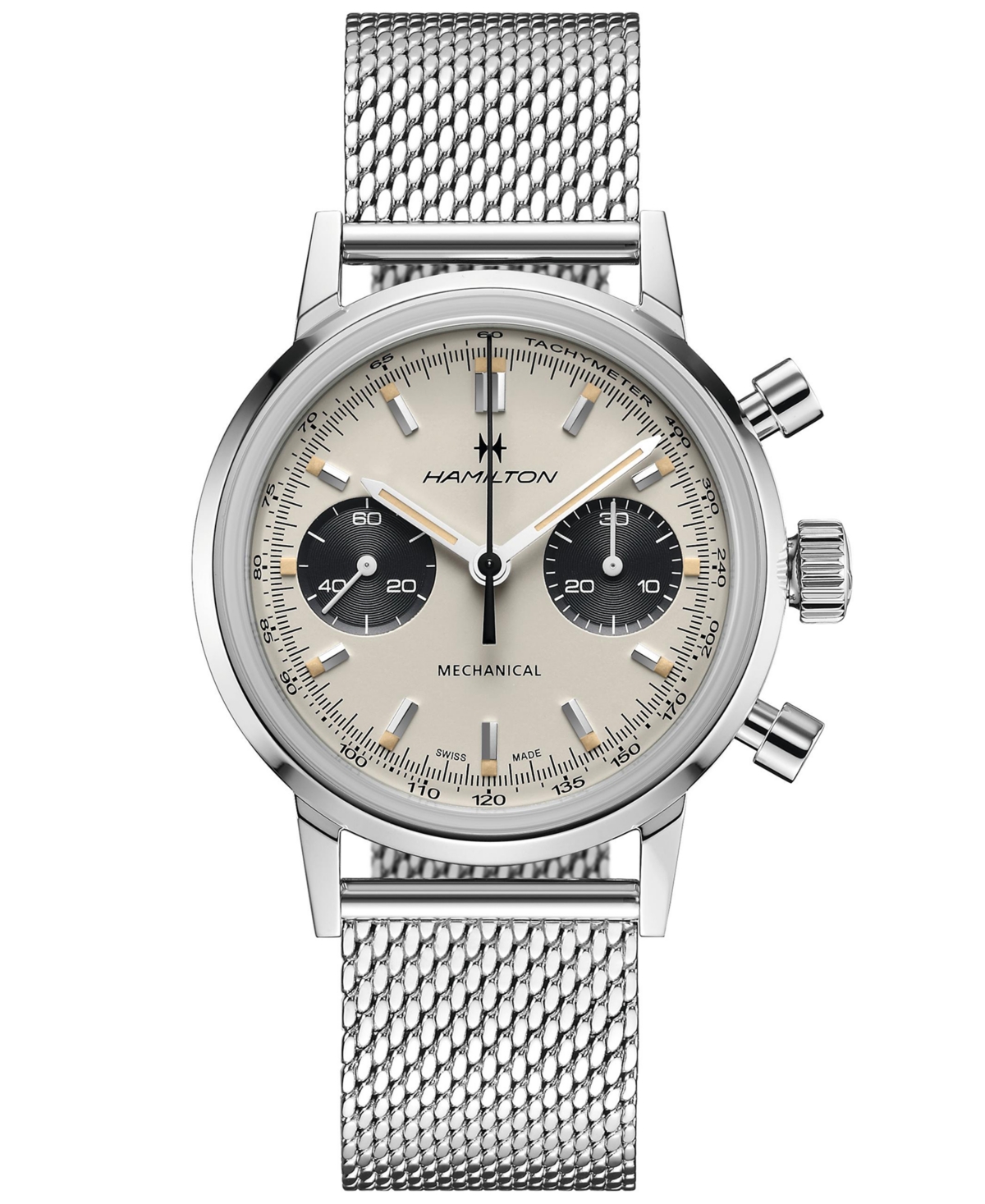 Shop Hamilton Men's Swiss Intra-matic Chronograph H Stainless Steel Mesh Bracelet Watch 40mm