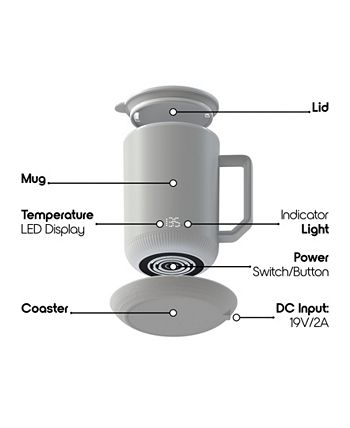 GCP Products Coffee Warmer, Desk Self Heated Cup & Lid Set With