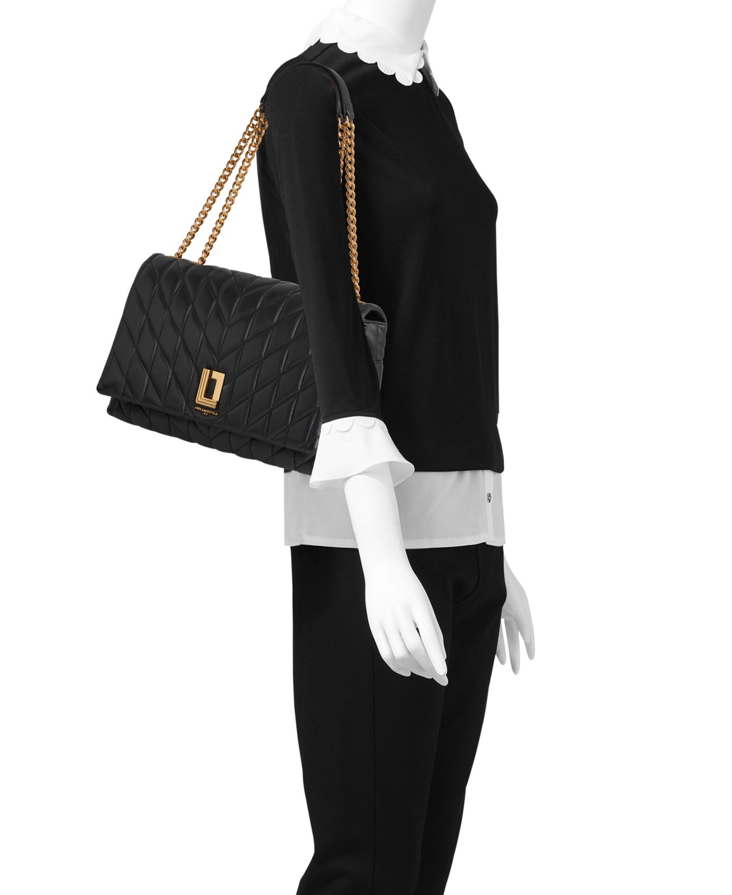 Женская сумка KARL LAGERFELD PARIS Lafayette Large Shoulder, цвет: Чёрный / Золотой — фото 2