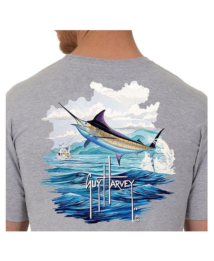 Guy Harvey Men's Blue And Bertram Short Sleeve Pocket Crew Neck TShirt Macy's