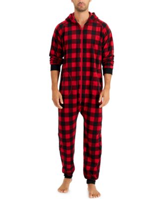 Photo 1 of SIZE M FAMILY PAJAMAS MEN'S RED FLEECE HOODED ONE PIECE BUFFALO CHECK 