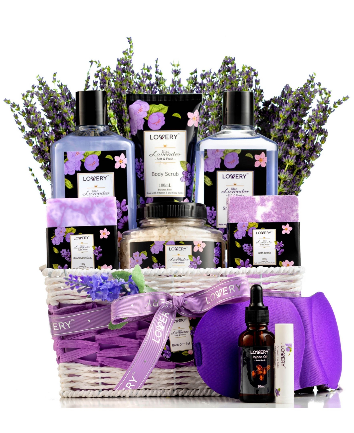 Lavender Lilac Bath Body Self Care Package Gift Basket, 12 Piece
