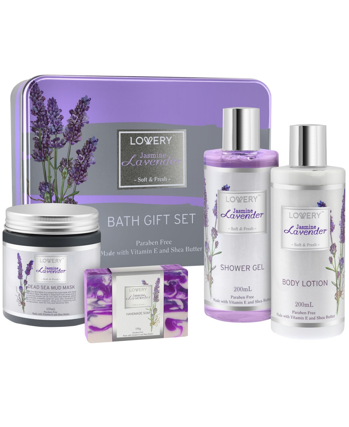 Lovery Jasmine Lavender Bath and Body Gift Set, 5 Piece