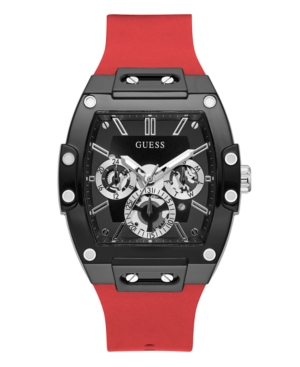 Guess Mens Multi-function Black And Red Silicone Watch 43mm