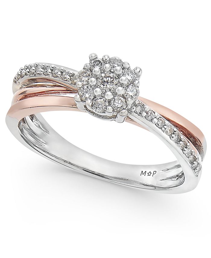 Promised Love Diamond Crossover Promise Ring (1/4 ct. t.w.) in Sterling  Silver and 14k Rose Gold - Macy's