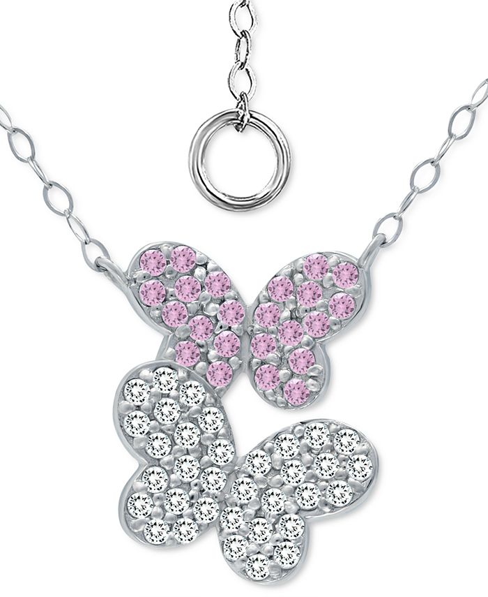 Giani Bernini - Pink & Clear Cubic Zirconia Butterfly Pendant Necklace in Sterling Silver, 16" + 2" extender