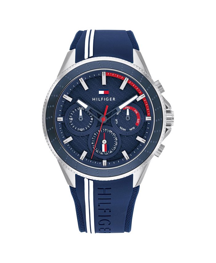 Tommy Hilfiger Men's Blue Silicone Strap Watch 44mm - Macy's