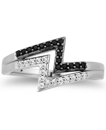 Enchanted Disney Fine Jewelry - Black Diamond (1/8 ct. t.w.) & White Diamond (1/8 ct. t.w.) Cruella Double Lightening Bolt Ring in Sterling Silver & Black Rhodium-Plate