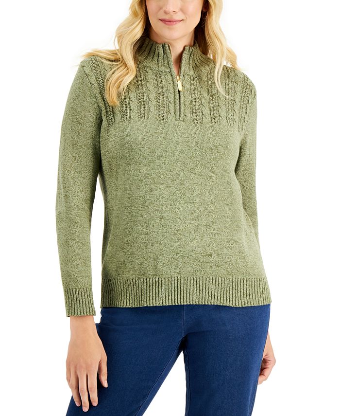 Karen Scott Petite ZipNeck Marled Sweater, Created For Macy's