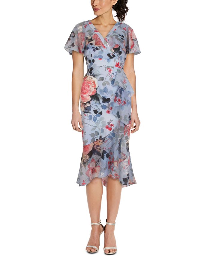 Adrianna Papell Printed Ruffled Midi Dress - Macy's