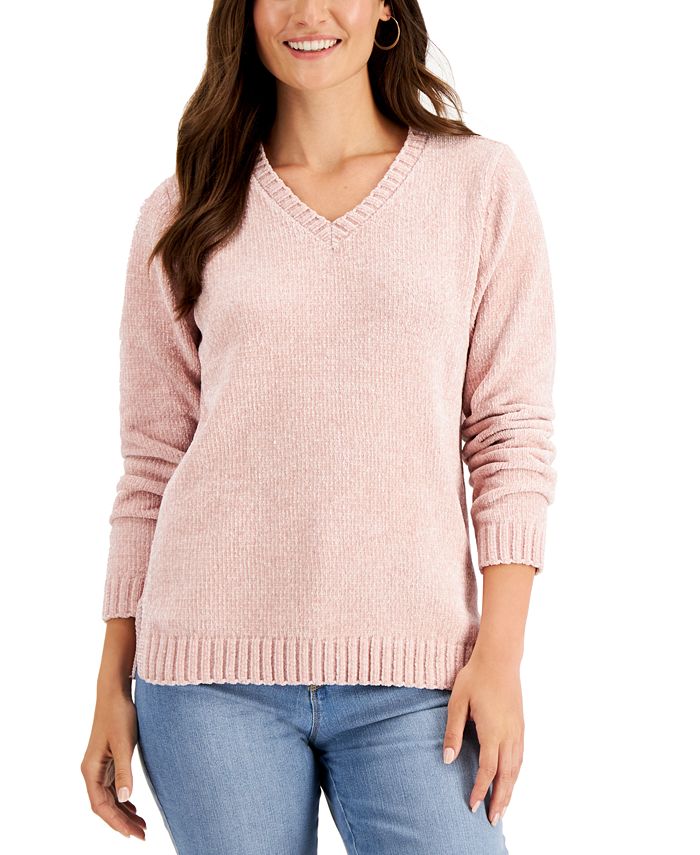 Karen Scott Petite Chenille V-Neck Sweater, Created For Macy's - Macy's