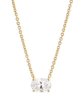   Oval Cubic Zirconia Necklace, 16" + 2" extender
