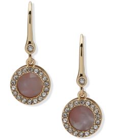 Gold-Tone Pavé & Stone Halo Drop Earrings