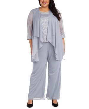 R & M Richards Plus Size 3-Pc Jacket Lace Top & Pants Set