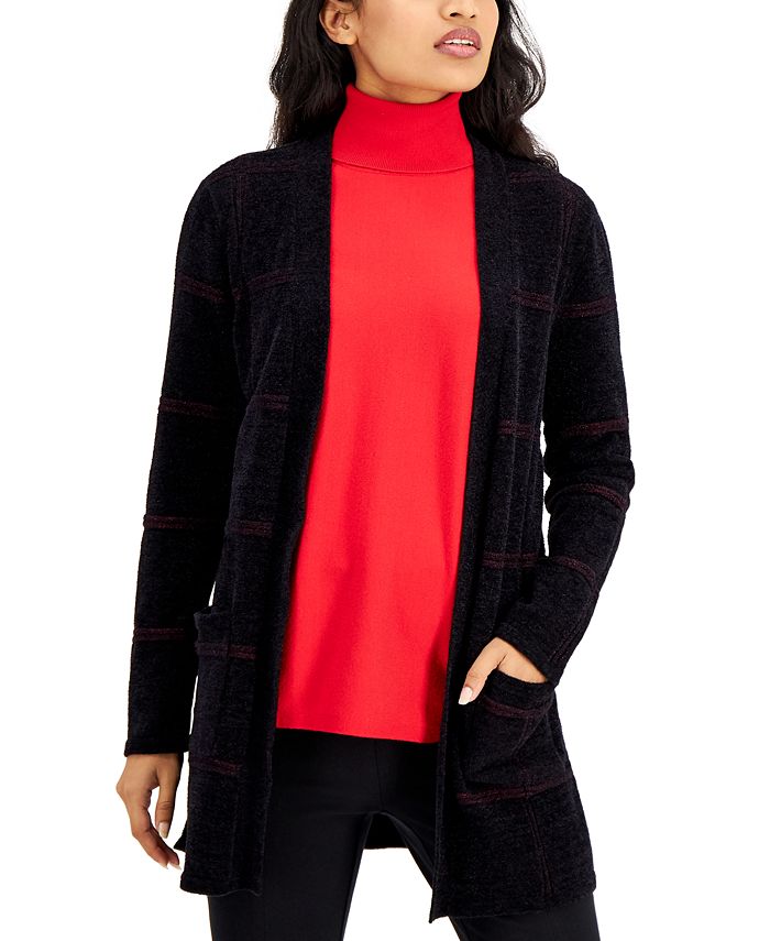 Alfani Shine Window Pane Cardigan, Created for Macy's & Reviews Sweaters Women Macy's