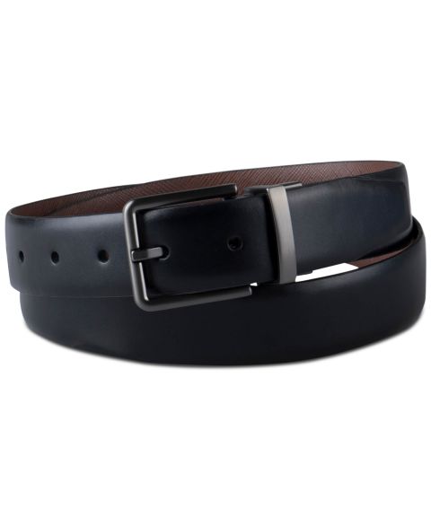 Мужской ремень Calvin Klein 32MM Reversible Textured Leather Dress Belt, цвет: Чёрный / Коричневый