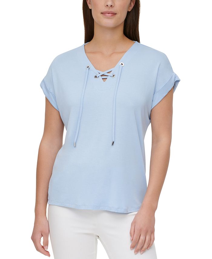 lace up neck top