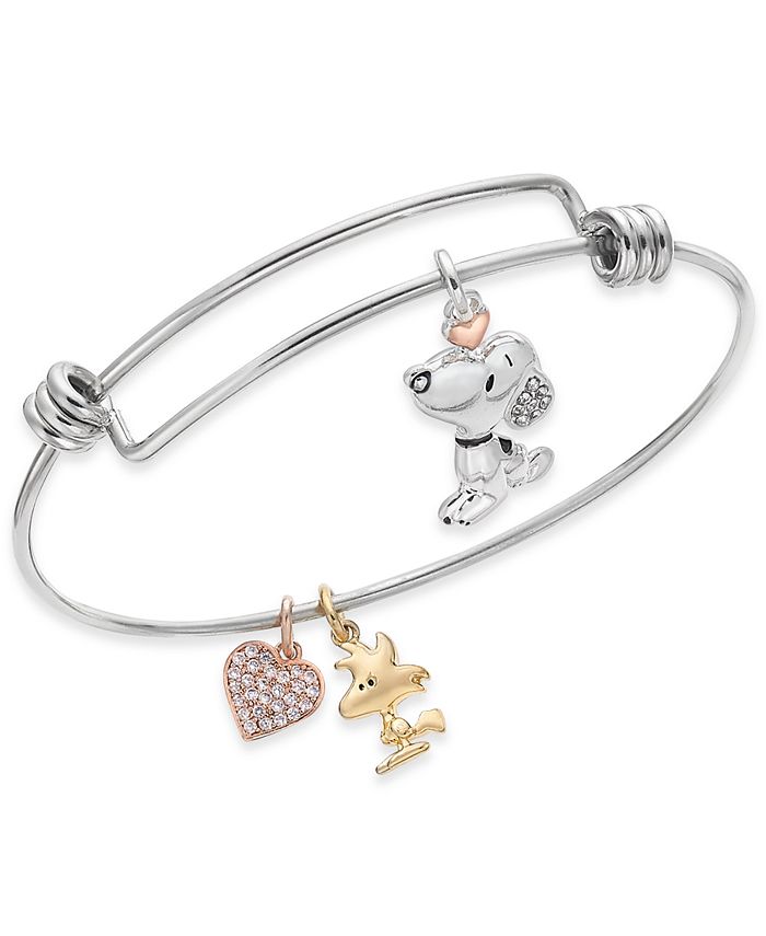 Peanuts Unwritten Snoopy & Woodstock Bangle Bracelet in Stainless Steel with Silver Plated