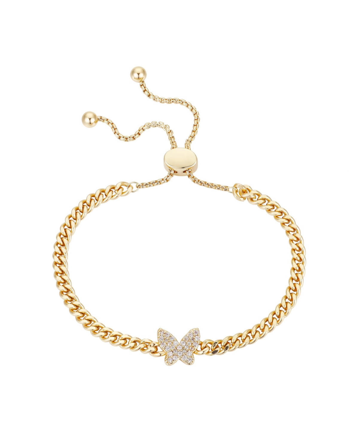 Unwritten Gold Flash-plated Cubic Zirconia Pave Butterfly Curb Chain Adjustable Bolo Bracelet