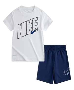 Nike Kids' Little Boys Dry-fit Comfort T-shirt And Shorts Set, 2 Piece In Blue Void Heather