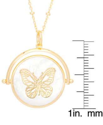 Mother of Pearl Cubic Zirconia Butterfly Pendant 18" Necklace in Gold Plate