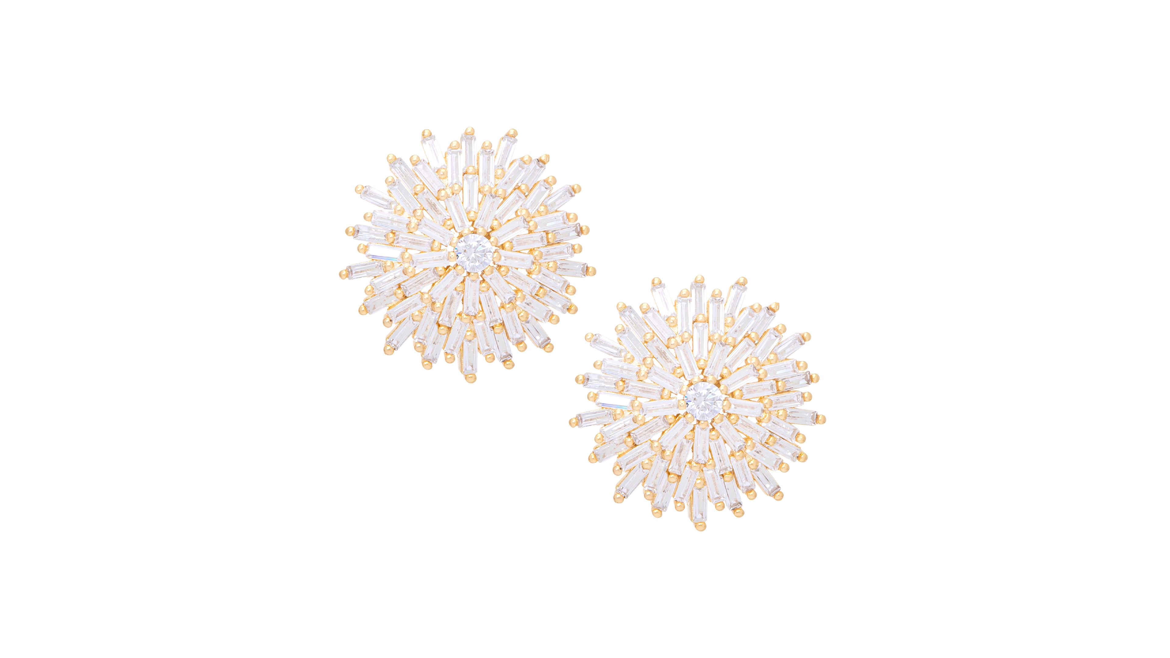Cubic Zirconia Sun Stud Earrings in Gold Plate
