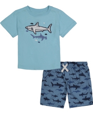 Kids Headquarters Little Boys 2-Piece Sharks Short Sleeve T-shirt and Printed Terry Shorts Set