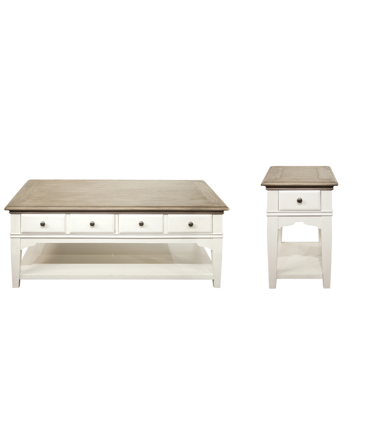 Macy's Myra Leg Cocktail Table And Chairside Table Set In Natural,paperwhite