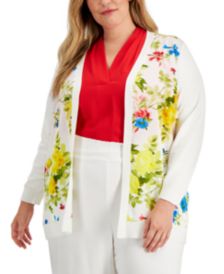 Plus Size Floral-Print Cardigan