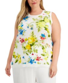 Plus Size Floral-Print Sweater Shell