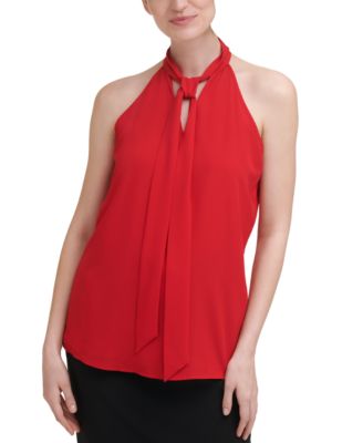 Calvin Klein - X-Fit Solid Sleeveless Tie-Neck Halter Top