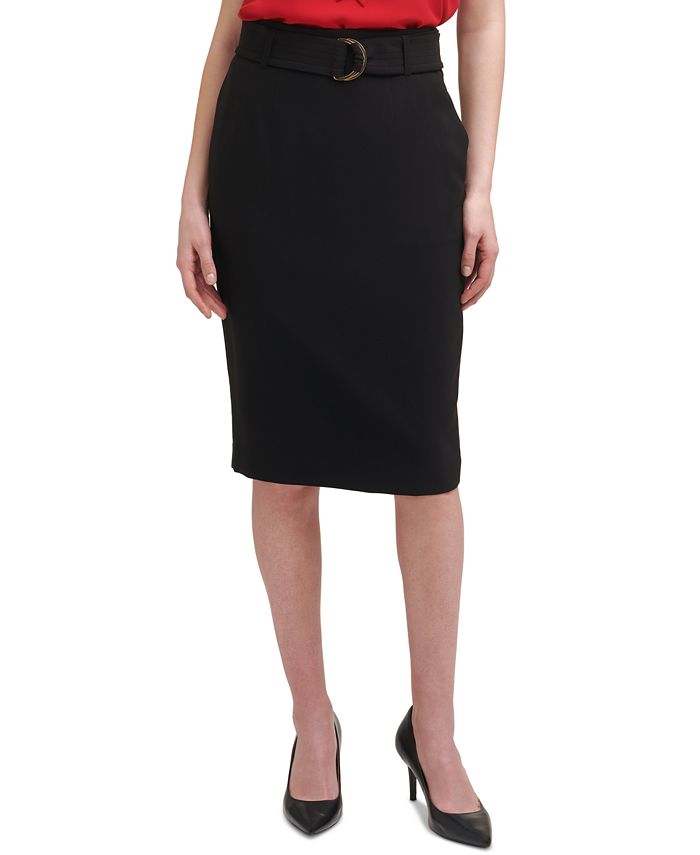 Calvin Klein X-Fit Belted Knee-Length Pencil Skirt - Macy's