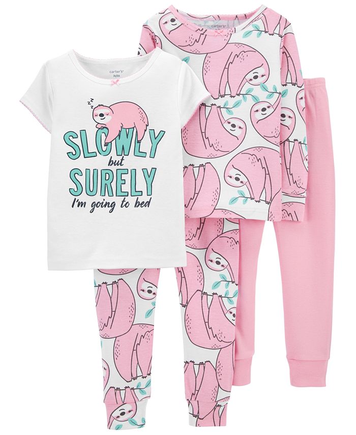 Carter's Toddler Girls 4Pc. SlothPrint Cotton Pajamas Set Macy's