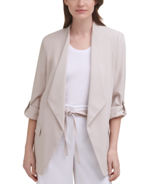 Calvin Klein X-Fit Draped-Collar Roll-Tab-Sleeve Trench Blazer