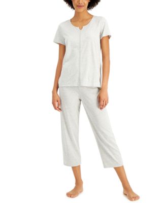 Charter Club Everyday Cotton Crochet-Trim Top & Cropped Pants Pajama ...