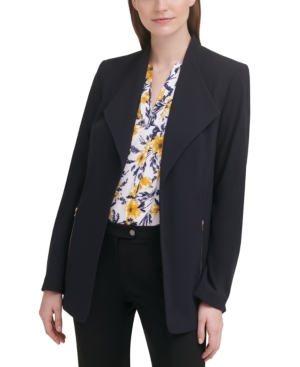 Calvin Klein Zip-Pocket Draped-Collar Open-Front Blazer