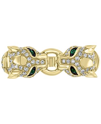 EFFY Collection - Diamond (3/8 ct. t.w.) & Emerald Accent Panther Head Ring in 14k Gold