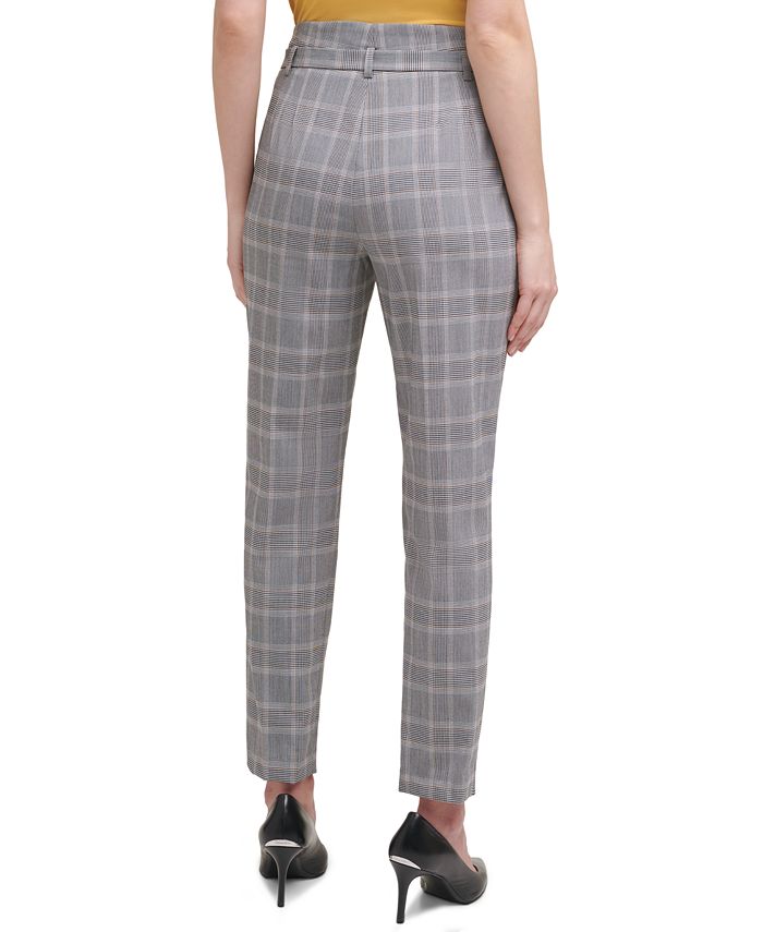 Calvin Klein Plaid Paper-Bag Waist Belted Pants & Reviews - Pants ...