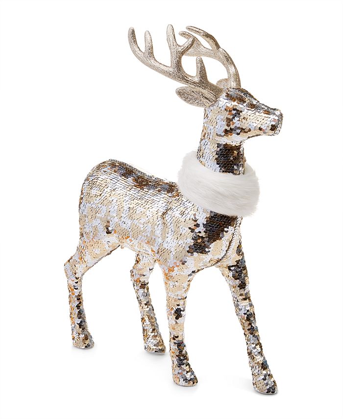 Holiday Lane Shine Bright Sequined Deer Figurine with White Scarf, Created for Macy's Macy's