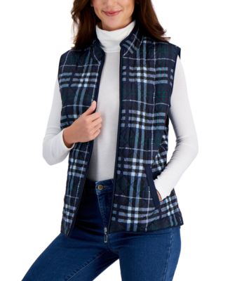 Mock-Neck Plaid Quilted Vest, Created for Macy's