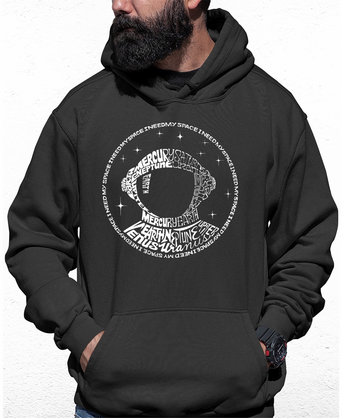 Men's I Need My Space Astronaut Word Art Hooded Sweatshirt