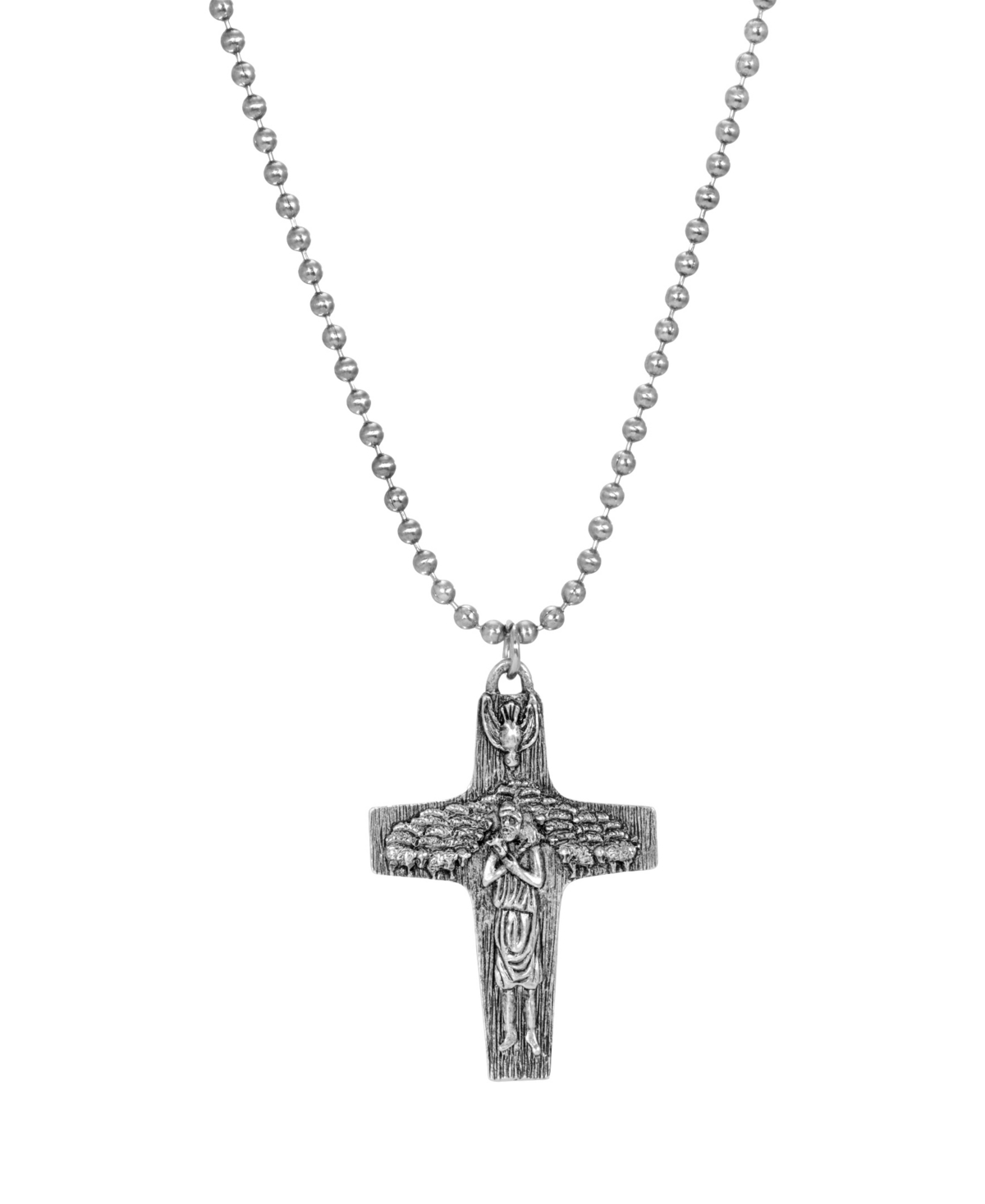 Men's Pewter Shepard and Sheep Cross Necklace - Silver-Tone