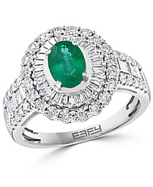 EFFY® Emerald (3/4 ct. t.w.) & Diamond (3/8 ct. t.w.) Statement Ring in 14k White Gold