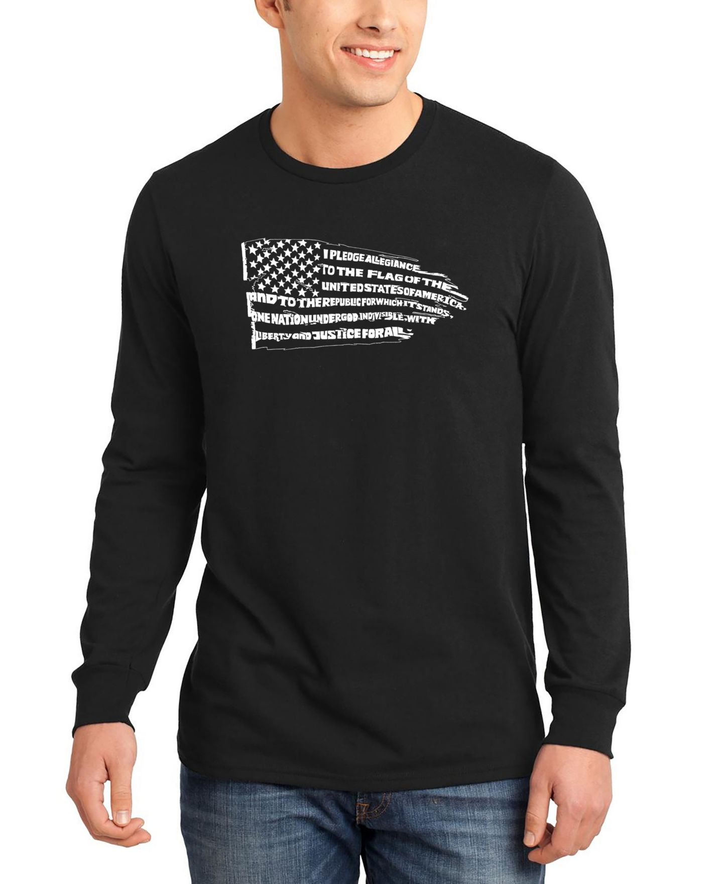 Мужская футболка LA Pop Art Pledge of Allegiance Flag Word Art Long Sleeve, цвет: Чёрный — фото 1