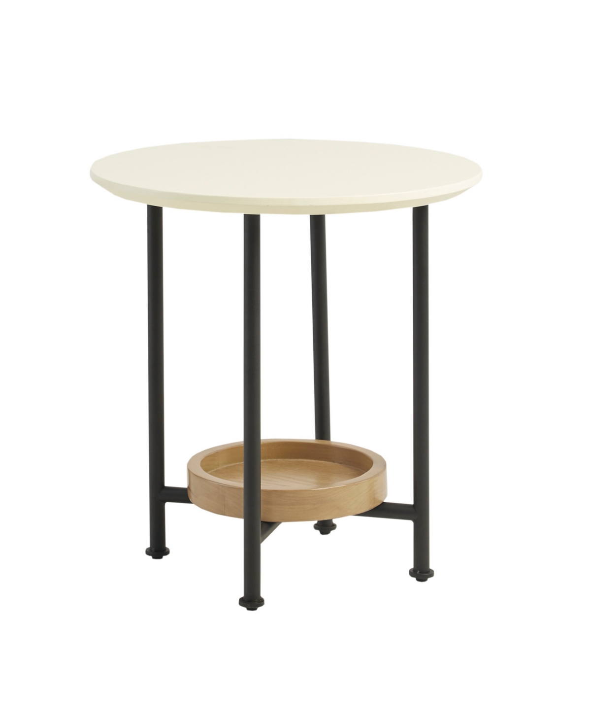 MADISON PARK BEAUMONT MODERN 20" ROUND LOWER SHELF STORAGE END TABLE WITH METAL LEGS 