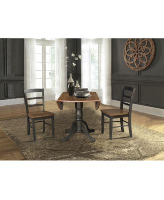 42" Dual Drop Leaf Pedestal Dining Table with 2 Madrid Ladderback Chairs, 3 Piece Dining Set