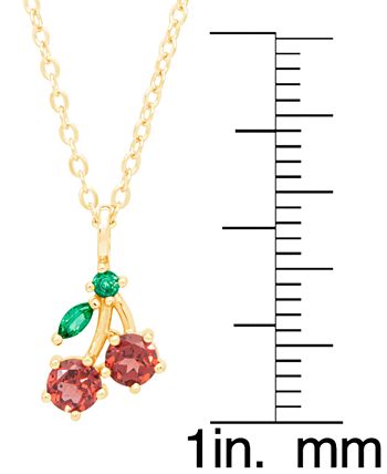 Macy's - Rhodolite Garnet (1/4 ct. t.w.) & Green (1/20 ct. t.w.) Cherry Fruit 18" Pendant Necklace in 14k Gold-Plated Sterling Silver