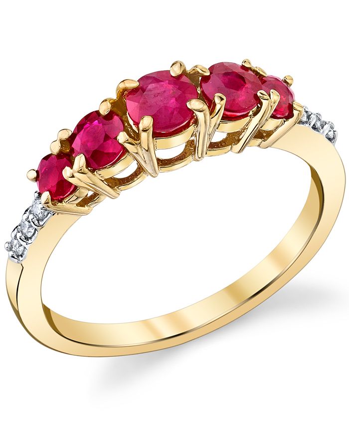 Macy's Ruby (1 ct. t.w.) & Diamond (1/20 ct. t.w.) Graduated Ring in ...